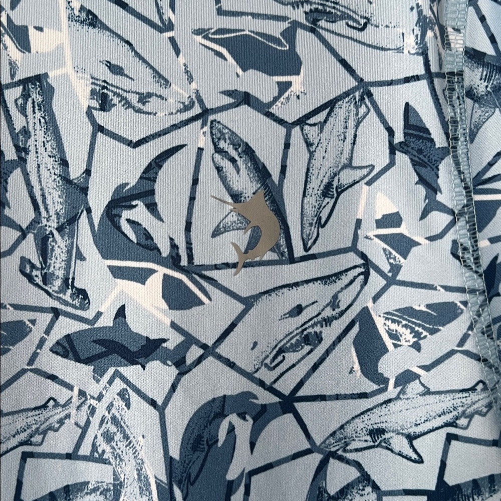Reel Legends Light Blue Shark Print Reel Tech Performance Tee, Size M - Picture 3 of 9